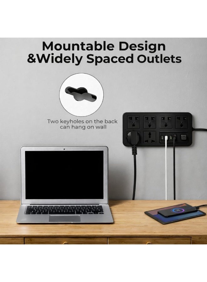 6 Way Extension Lead with USB & Type-C Fast Charging, Surge Protected UK 3 Pin Power Strip, Multi Plug Socket with 2M Heavy Duty Cable for Home, Office, Kitchen & Travel - Image 2